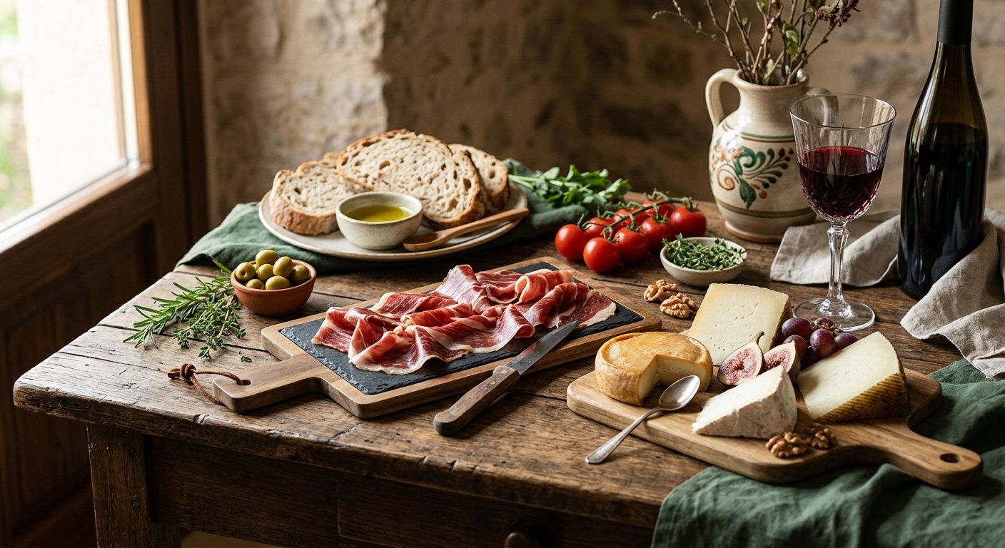 Mesa de autor con producto de proximidad de la dehesa extremeña